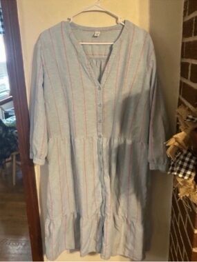 Old Navy Size XXL  Light Blue Denim Striped Button-Down Dress